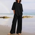 thumbnail image 2 of Pisexur Ensemble 2 Pcs pour Femme en Coton et Lin pour Femmes, Chandail à Manches Courtes avec Cordon, Pantalon Long, Survêtement, Ensemble Jogger, Pantalon Uni, Tenue Décontractée Deux Pièces, 2 of 8
