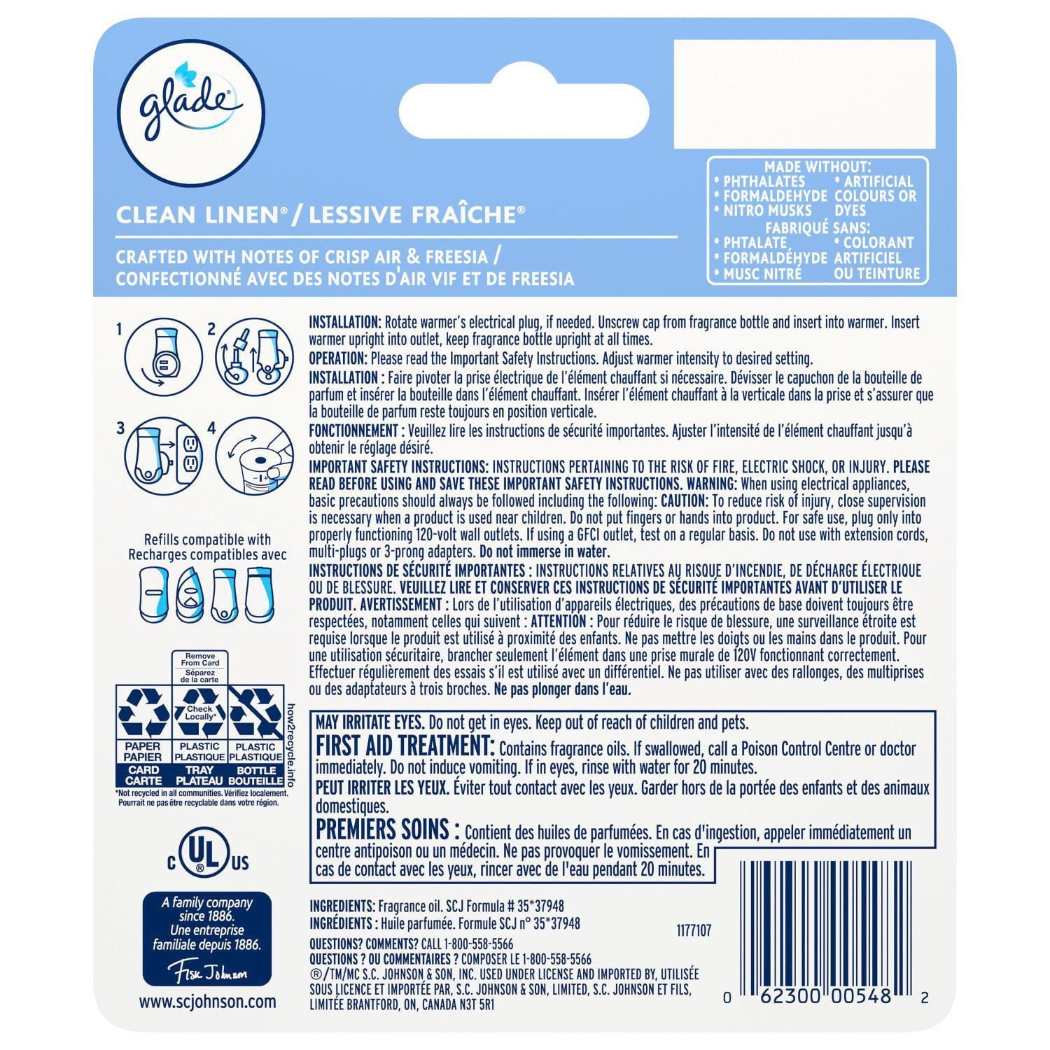 Glade Branchées® Huile parfumée Recharge, Lessive fraîche