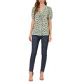 thumbnail image 2 of INSPIRE CHIC Women's Floral Print Rufle Button Up Puff Short Sleeves Blouse Top M Green, 2 of 6
