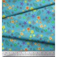 thumbnail image 2 of Soimoi Blue Polyester Crepe Fabric Leaves,Insect & Floral Artistic Print Sewing Fabric BTY 52 Inch Wide, 2 of 3