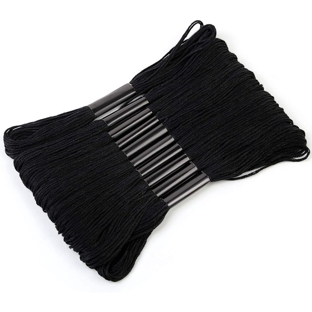 10 Skeins Black Embroidery Floss, 8m Cotton Embroidery Floss - Cross Stitch Thread Set,Black