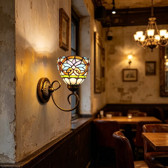 Vintage Wall Lamp Decorative Wall Sconce with Glass Shade Iron Body for Coffee Shop Bedroom Bedside Corridor Hallway Balcony Lighting - Warm Ambient Night Light for Home Bar Restaurant Decor - 12W LE