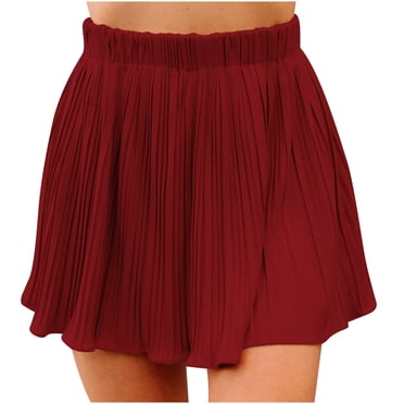 FAIWAD Women Elastic High Waist Pleated Skirt Stretch Flowy Short Skirts Basic Casual A-Line Mini Skirts