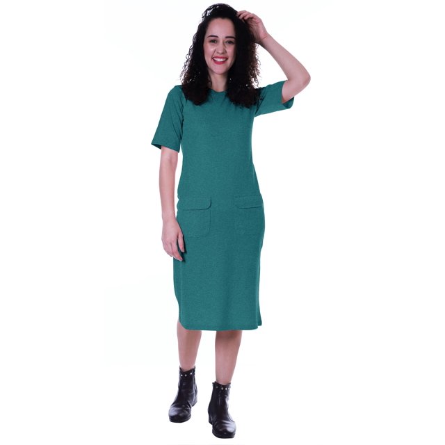 Moomaya Robe Droite à Manches Courtes pour Femmes, Unie, Décontractée, Coupe Ample, avec Poches