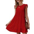 thumbnail image 1 of Faithtur Women Casual Pleated Dress, Adults Spring Solid Color Round Neck Short Sleeve One-piece, 1 of 3