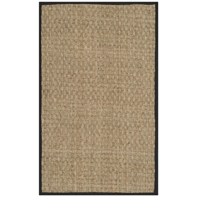 SAFAVIEH Natural Fiber Collection 2'6" x 6' Black NF114C Border Basketweave Seagrass Runner Rug