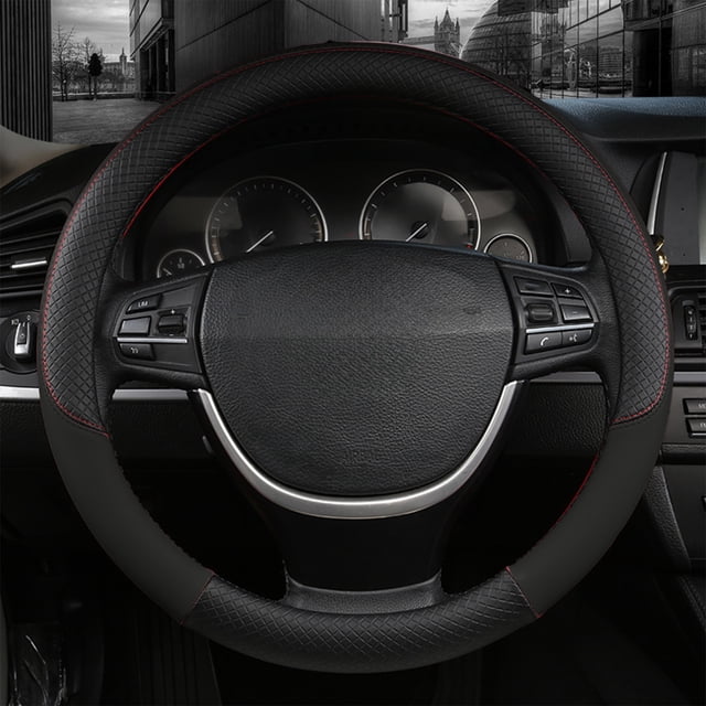 EGNMCR Steering Wheel Cover Car Steering Wheel Cover Leather Summer Four Season Handle Cover Breathable Available In Thousands Of Models Embossed For Foreign Trade Steering wheel leather cover