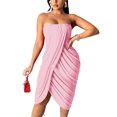 thumbnail image 2 of Fridja Robe d'Été Femme Unie avec Poitrine Enveloppée, une Épaule, Plissée, 2 of 8