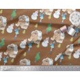 thumbnail image 3 of Soimoi Brown Japan Crepe Satin Fabric Snowman,House & Tree Christmas Print Fabric by the Yard 42 Inch Wide, 3 of 3