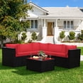 thumbnail image 3 of Patiojoy Ensemble de Mobilier de Patio en Rotin 6 Pcs Ensemble de Conversation en Osier d'Extérieur avec Table Basse en Verre Trempé Rouge, 3 of 8