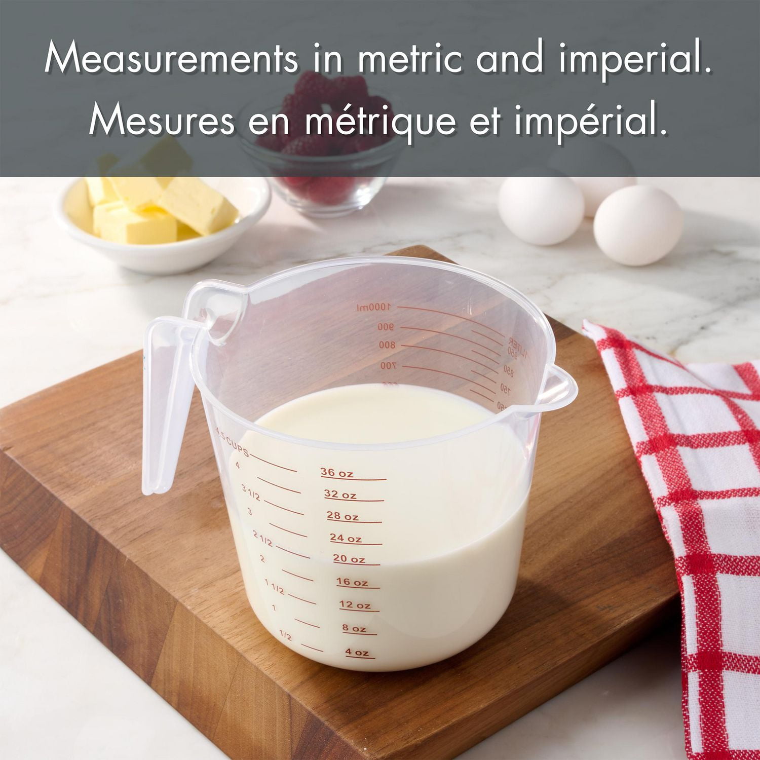 Mainstays Ensemble de tasses à mesurer en plastique de 3 pièces, transparent, avec becs verseurs et design compact