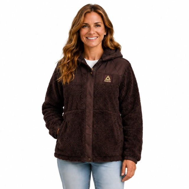 Veste en molleton à poils longs Reebok pour femmes, tailles XS à XXL