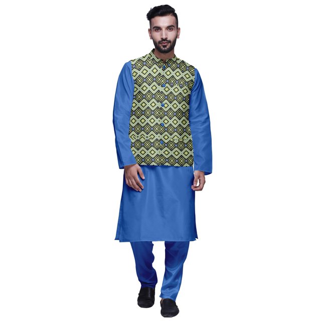 Atasi Solid Kurta Pajama & Printed Nehru Jacket Set For Mens Party Wear
