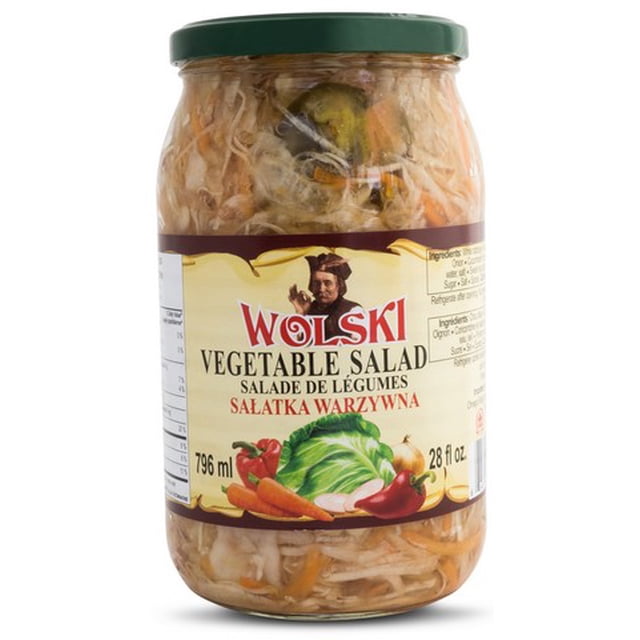 Wolski Salade de Légumes, Pot de 796 ml Contenant un Mélange de Chou Mariné, de Carottes et de Poivrons, avec un Couvercle Vert et une Étiquette Multilingue, Idéal pour Ajouter de la Couleur, de la texture et de la Saveur aux Salades, aux sandwiches Ou comme Accompagnement.