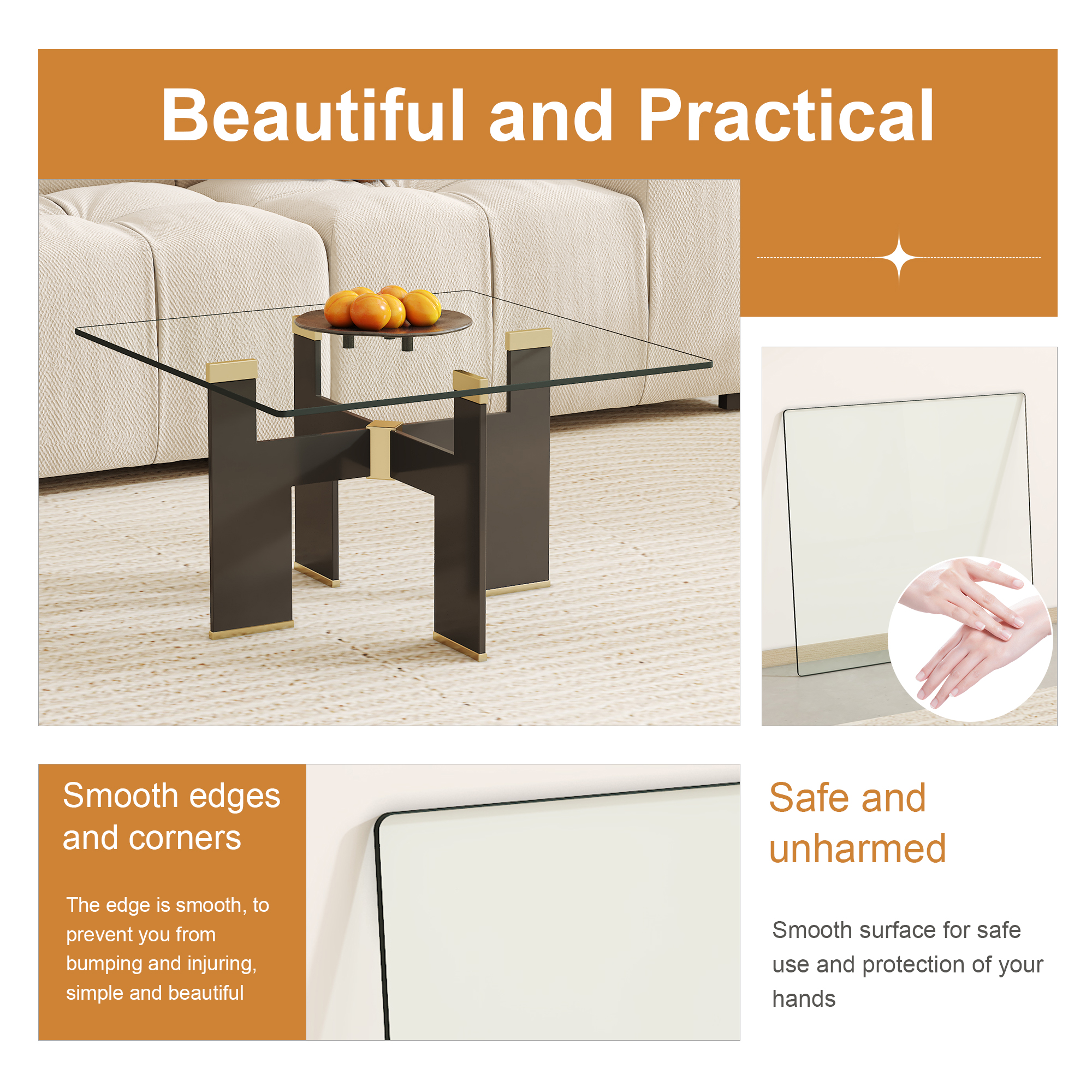 Noble House 24" Square Tempered Glass Tabletop Only,Heat-Resistant Clear for Kitchen Restaurant,Clear