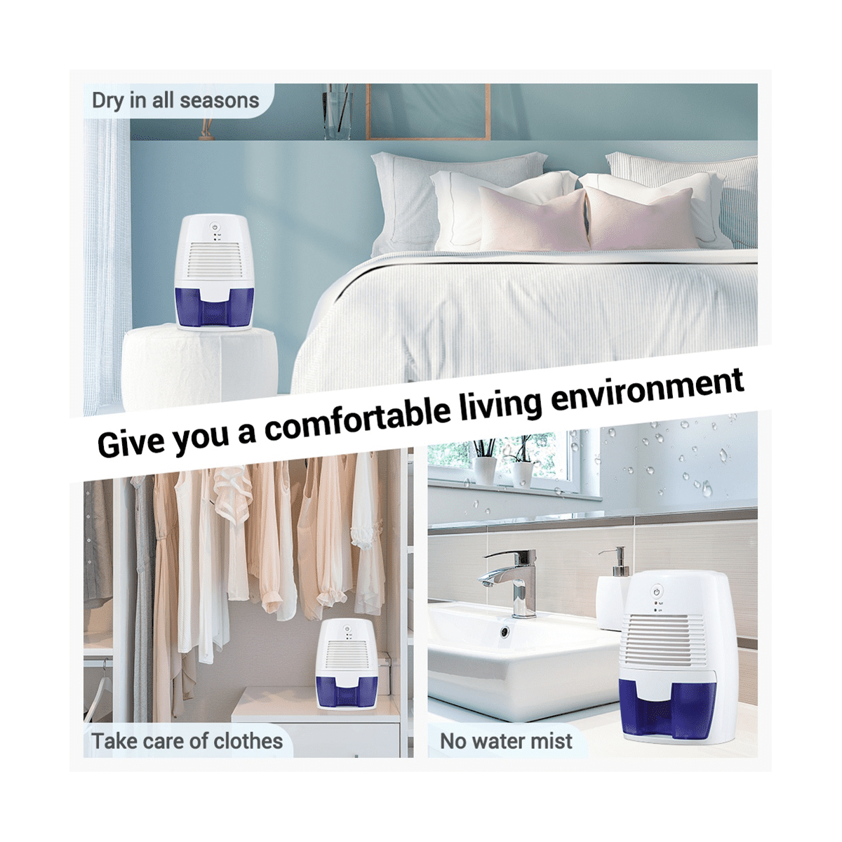 500MLPortable Dehumidifier Mute Moisture Absorbers Air Dryer Room Office Kitchen Deodorizer Air Dryer USB Plug,1 x Dehumidifier 1 x USB Cable,White