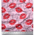 thumbnail image 1 of Soimoi Pink Modal Satin Fabric Text,Eiffel Tower & Lips Women Print Sewing Fabric Yard 42 Inch Wide, 1 of 1