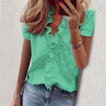 thumbnail image 2 of Femmes Été Volants V-Cou Manches Courtes Solide Imprimé Casual Robe T-Shirt Top T-Shirt pour les Femmes, 2 of 2