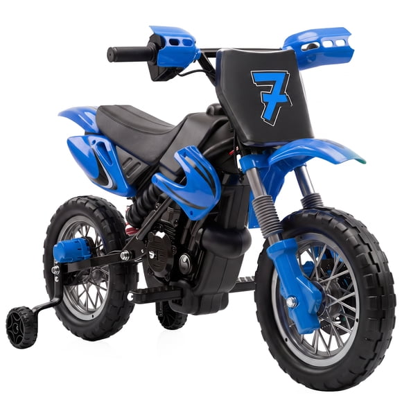 Qaba 12V Kids Electric Motorcycle with Training Wheels for 3-6 Years, Blue