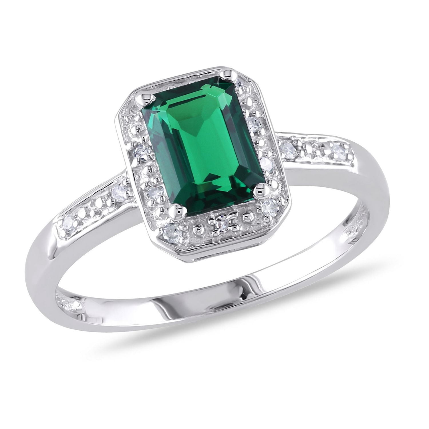 Bague auréole Tangelo avec émeraude synthétique 7/8 CT PBT et accents de diamants en argent sterling