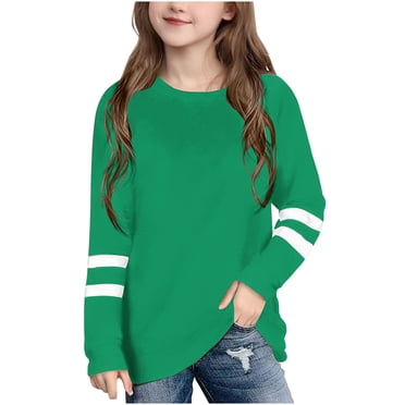 Yanlir Chemises Décontractées à Rayures pour Enfants Garçons Filles T-shirt à Imprimé Mignon Mode Ample Col Rond Imprimé Manches Longues Hauts Col O 3-14 Ans (Vert, 13 Ans)