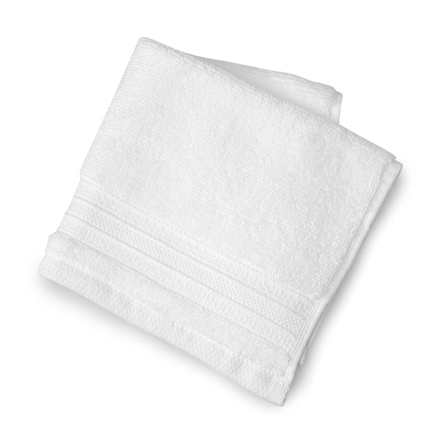 hometrends Solid 100% Cotton Washcloth, 1 Piece, 550 GSM, white highly absorbent and soft bathroom washcloth with textured cotton fabric and stitched decorative border, ideal for bathroom towel sets and daily use, also suitable for gentle facial cleansing
