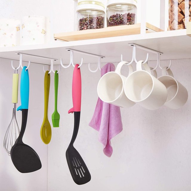 Oleegame 1PC Cups HolderMugs Under Drying Utensils 3 Hooks HangerWhite RacksBar Kitchen Mugs Sets CabinetCoffee Kitchen White