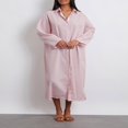 thumbnail image 2 of Robe Chemise pour Femmes à Manches Longues et Col Rabattu à Rayures, 2 of 9