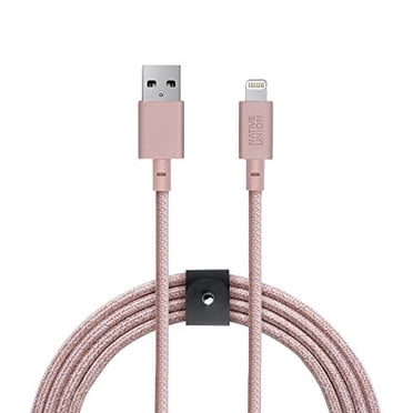 Native Union Câble de Ceinture TG - 10 Pieds Ultra-Résistant Renforcé [Certifié MFi] Câble de Charge Lightning vers USB Durable avec Sangle en Cuir Compatible avec iPhone/iPad (Rose)