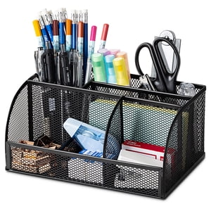 Deli Mesh Desktop Organizer Fournitures de bureau, 7 Compartiments noirs