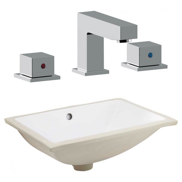20.75-in. W CSA Rectangle Bathroom Undermount Sink Set In White - Chrome Hardware AI-23111