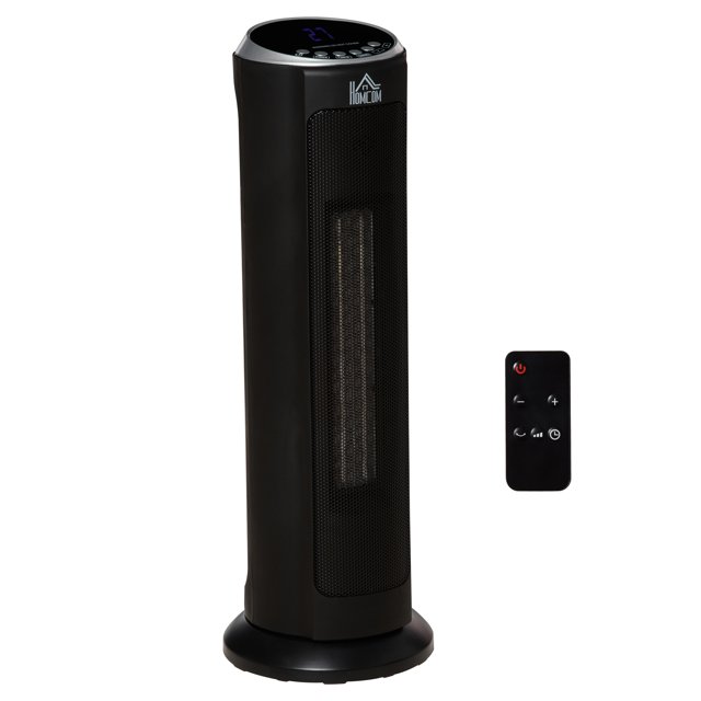HOMCOM Compatible for HOMCOM Ceramic Tower Heater, 45° Oscillating Space Heater with Remote Control, Timer, Tip-Over & Overheat Protect, 750W/1500W, Black HOMCOM 820-255V81