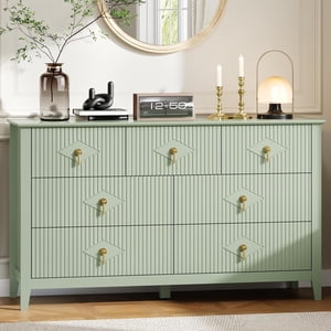 Dressing fluted pour chambre, 54 en large 7-Drawer Dressing en bois, Commode moderne, Armoire d'organisateur de rangement pour salon, Hallway, Entrée, Vert
