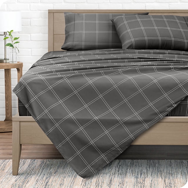 Bare Home Ultra-Soft Sheet Set - Premium 1800 Collection - Deep Pockets - 4-Pieces - Queen, Modern Plaid - Gray/White