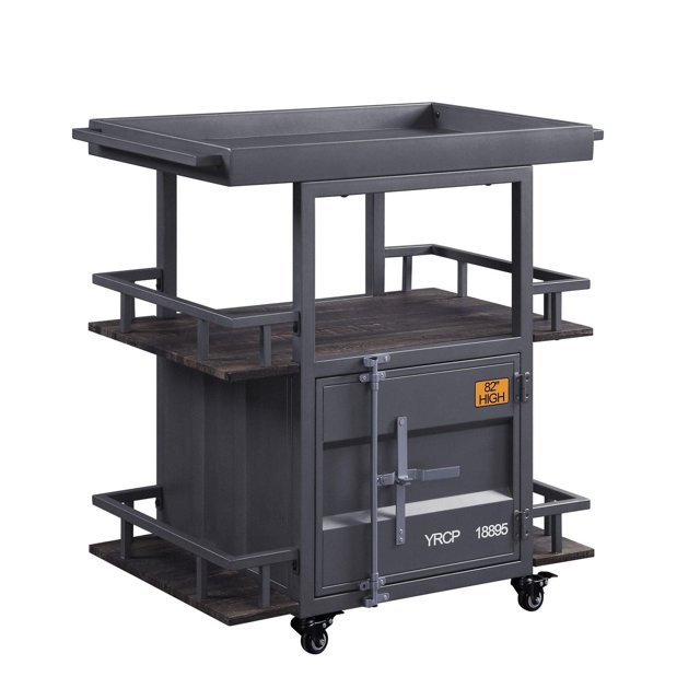 ACME Cargo Serving Cart in Antique Walnut & Gunmetal