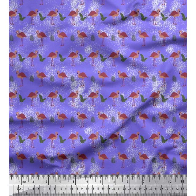 Soimoi Polyester Crepe Fabric Check,Tropical Leaves & Flamingo Bird Fabric Prints by Yard 52 Inch Wide