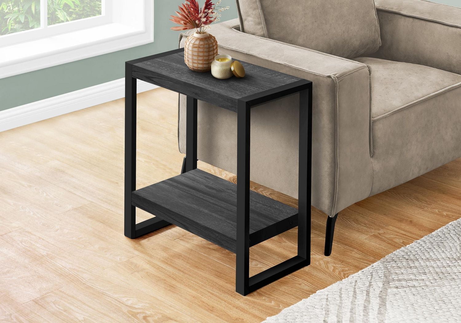 Monarch Specialties Accent Table, Side, End, Nightstand, Lamp, Living Room, Bedroom, Black Laminate, Black Metal, Industrial