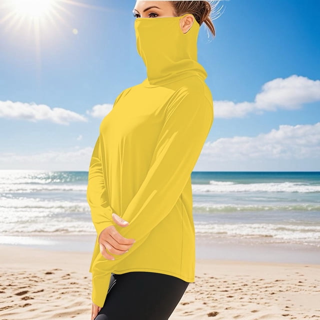 Ovbmpzd Womens Tops Yellow Long Sleeve Sun Protection Breathable Solid Tees Womens Shirts XXXXXL
