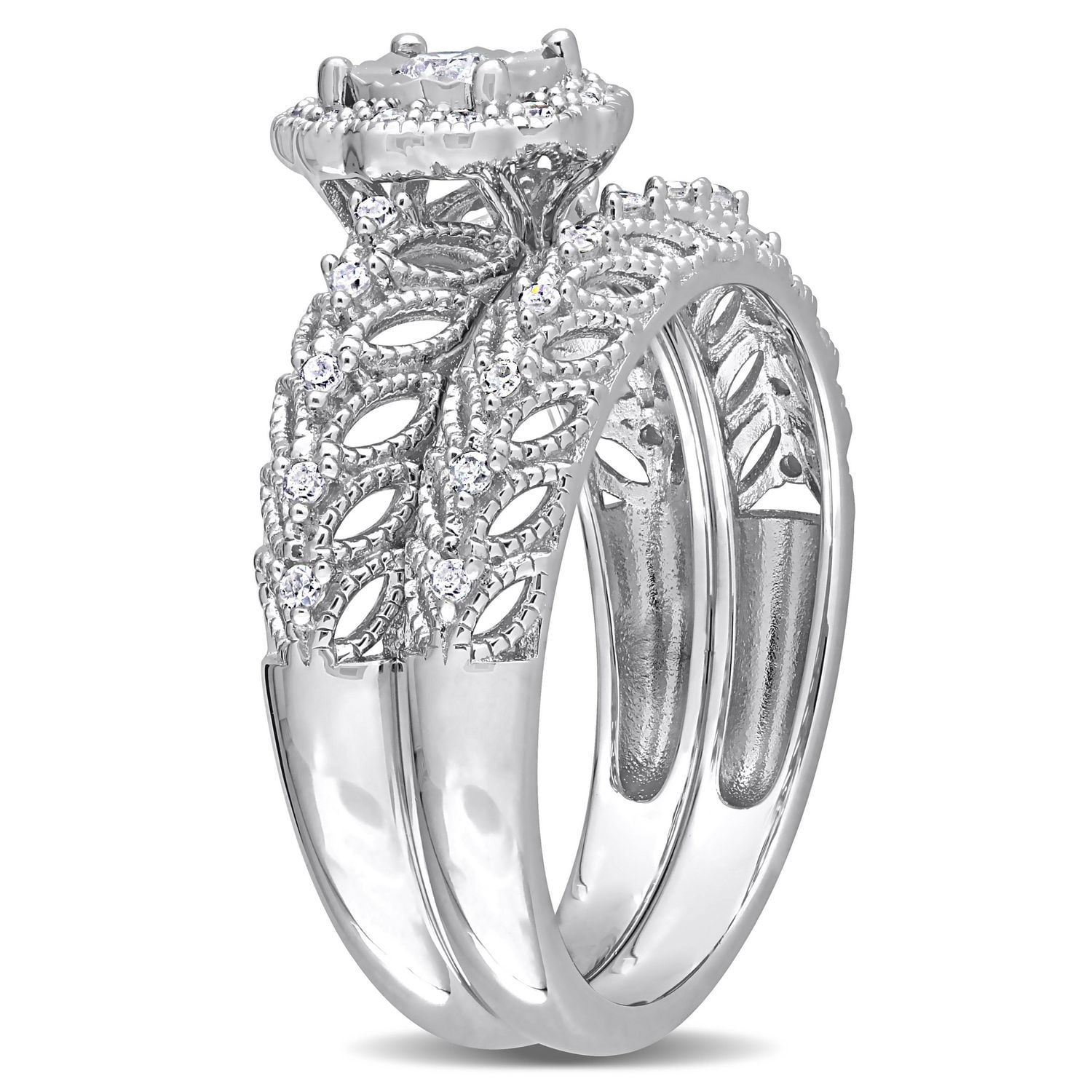 Ensemble de bague nuptiale à auréole Miabella avec 1/ Carat poids total de diamant en argent sterling