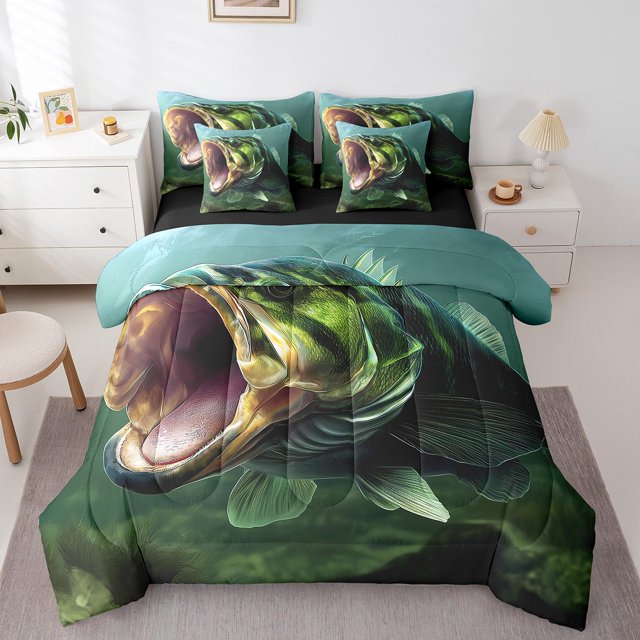 YST Big Bass Fish 7-Piece Comforter Set, Twin, 7 Count