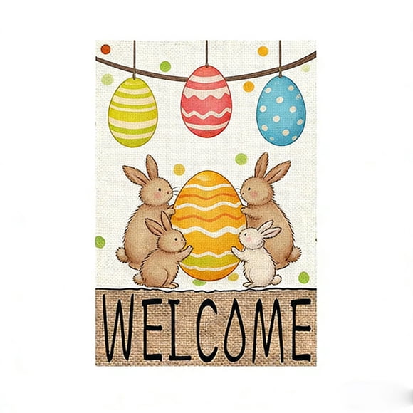 Mlkoz Easter Decor,Easter Drapeau de Bienvenue de Jardin 45x30cm Lapin Oeuf Décoration de Cour Printanière pour Patio et Véranda