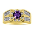 thumbnail image 1 of RYLOS Men's Rings 14K Yellow Gold Designer Starburst 7MM Round Gemstone & Diamond Ring Amethyst February Birthstone Size 8, 1 of 7