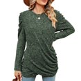 thumbnail image 4 of lcziwo Chandail pour Femmes à Manches Longues d'Automne Léger à Col Rond Décontracté T-Shirts Basiques Chandail avec Ourlet Plissé 2024 Hauts pour Femmes Vert Armée, TTG, 4 of 5