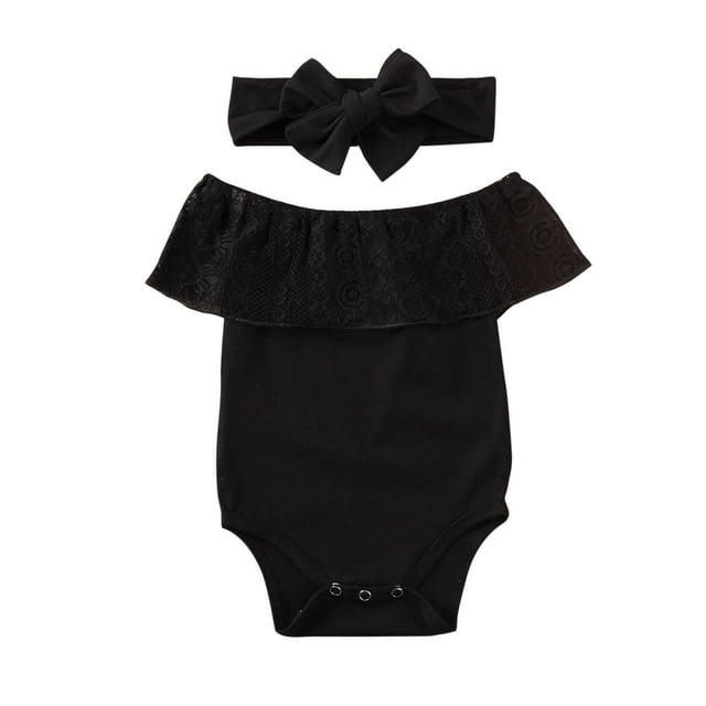 Combinaison pour Bébé Fille à Épaules Dénudées + Bandeau à Nœud