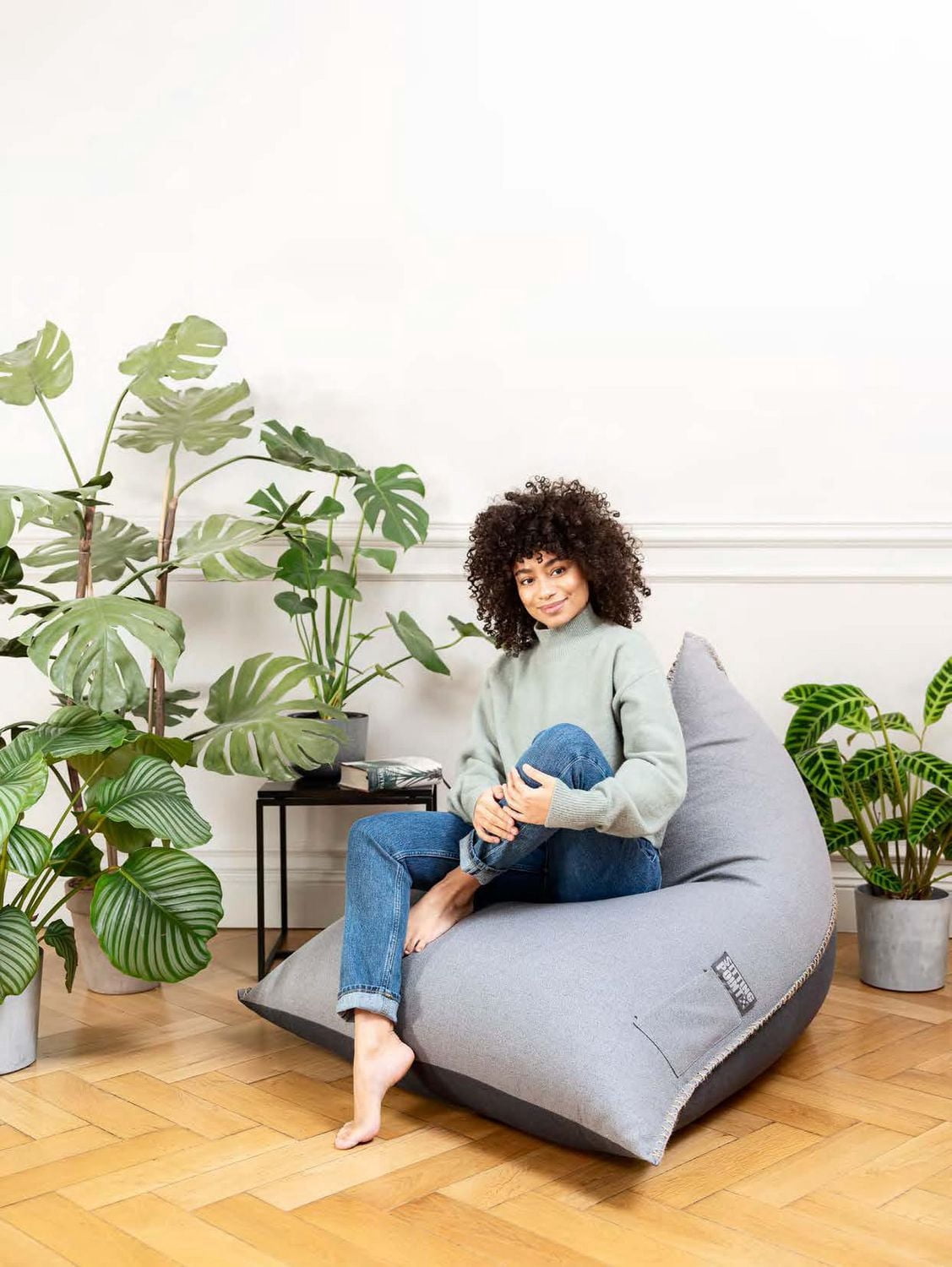 Fauteuil poire Gouchee Home Calypso – Fauteuil deux tons en toile avec poche latérale et poignée, rempli de billes de polystyrène, siège au sol confortable et durable pour le salon ou dortoir