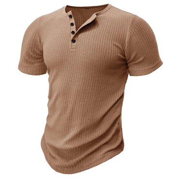 Dvkptbk Men Casual High-elastic Fashion Button Round Neck Pullover T-Shirt Short Sleeve Tops on Clearance