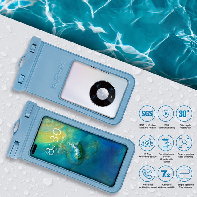 Baohd Waterproof Phone Pouch Underwater Dry Bag Water Sports Protection Case Gray Blue 1Set