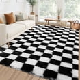 thumbnail image 1 of Checkered Area Rug 9x12 Fluffy Rug Checkered – Large Plush Rug for Bedroom, Ultra Soft Non-Slip Fluffy Carpet for Living Room – Modern Indoor Floor Rug, 1 of 8