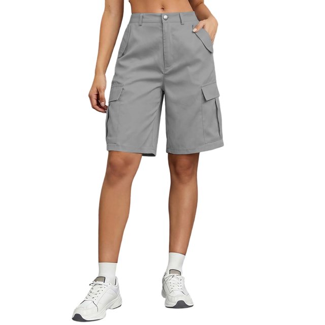 Fsgntruao Womens Casual Cargo Shorts Multi Pockets Button Fly Work Shorts Breathable Summer Outdoor Shorts
