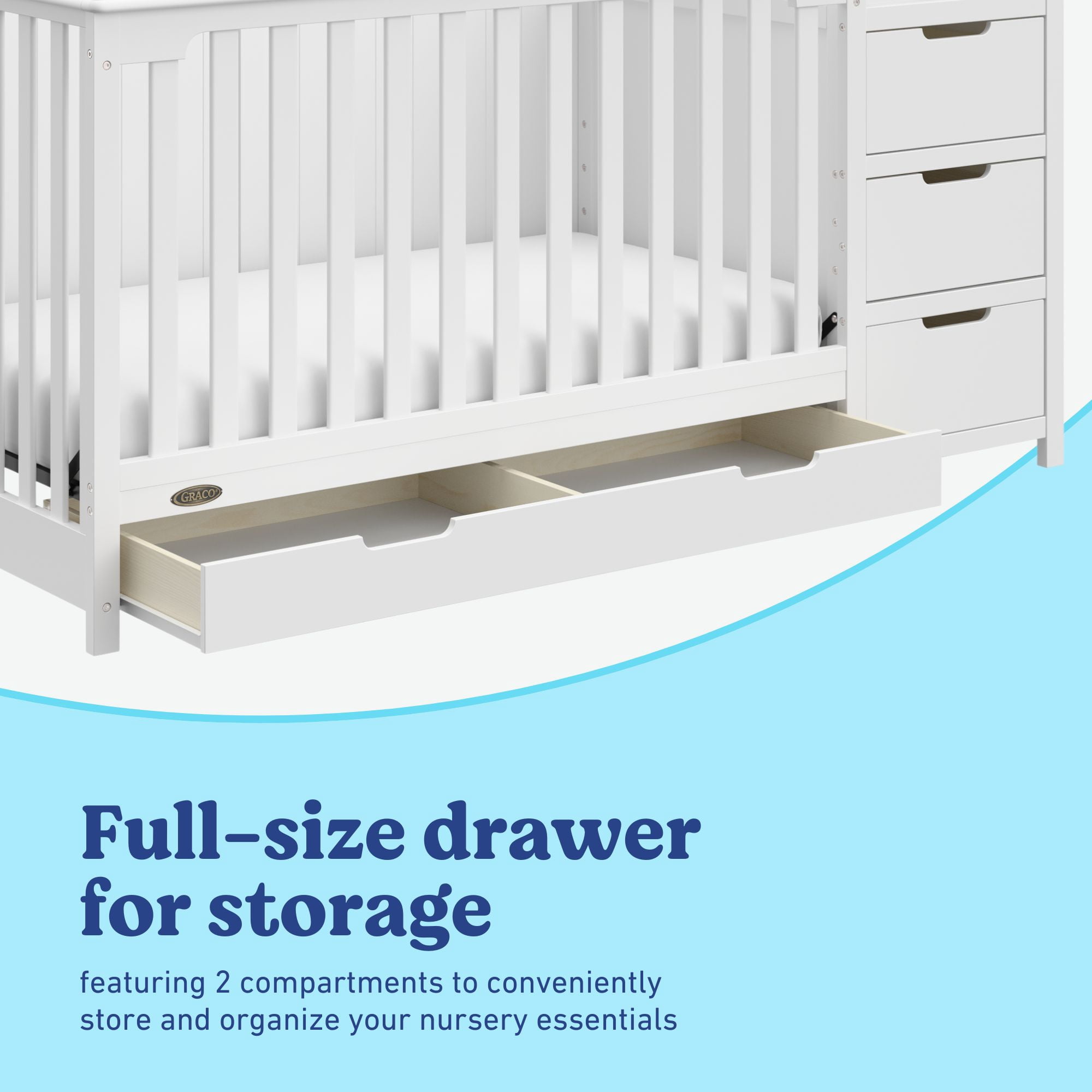 Lit de bébé convertible 5 en 1 avec tiroir et table à langer Hadley de Graco, Blanc